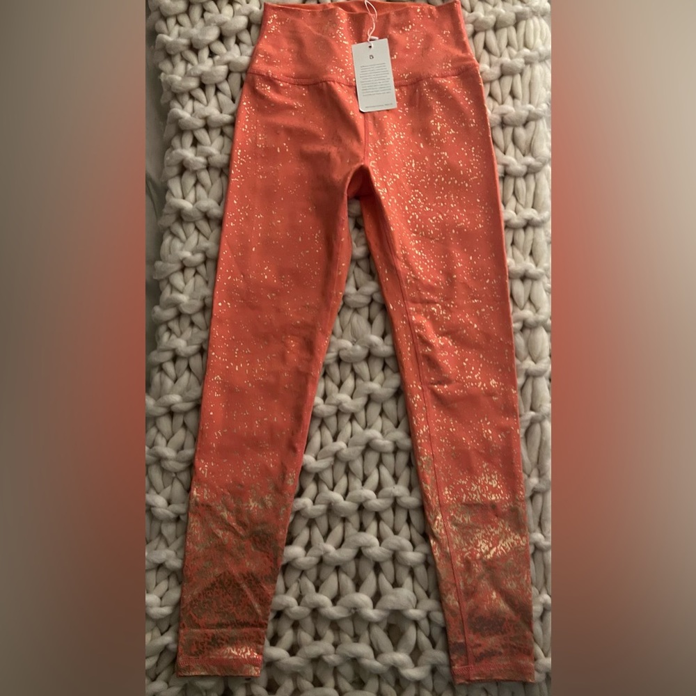 Buffbunny coral ombre rose speckled gold leggings